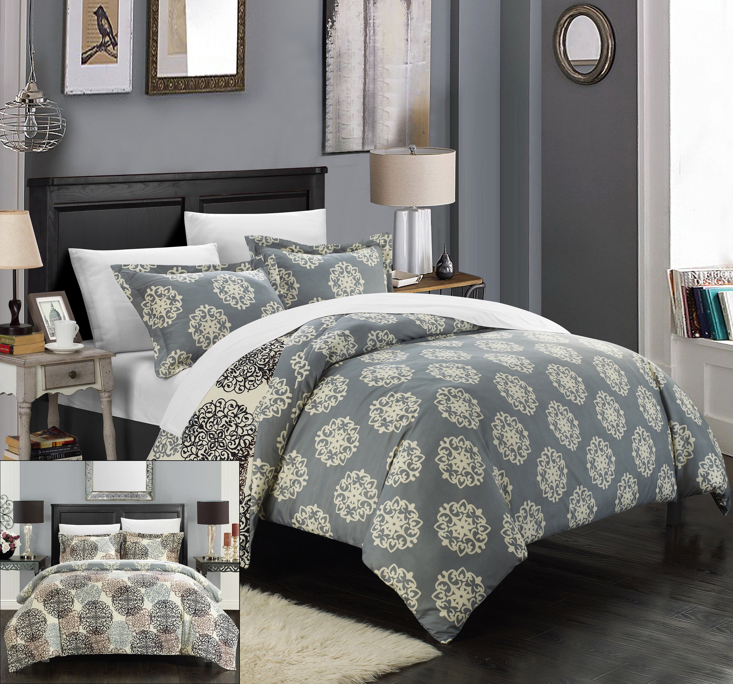 Chic Home 2 Piece Jerome Boho Inspired Reversible Print Duvet Set, Twin, Beige