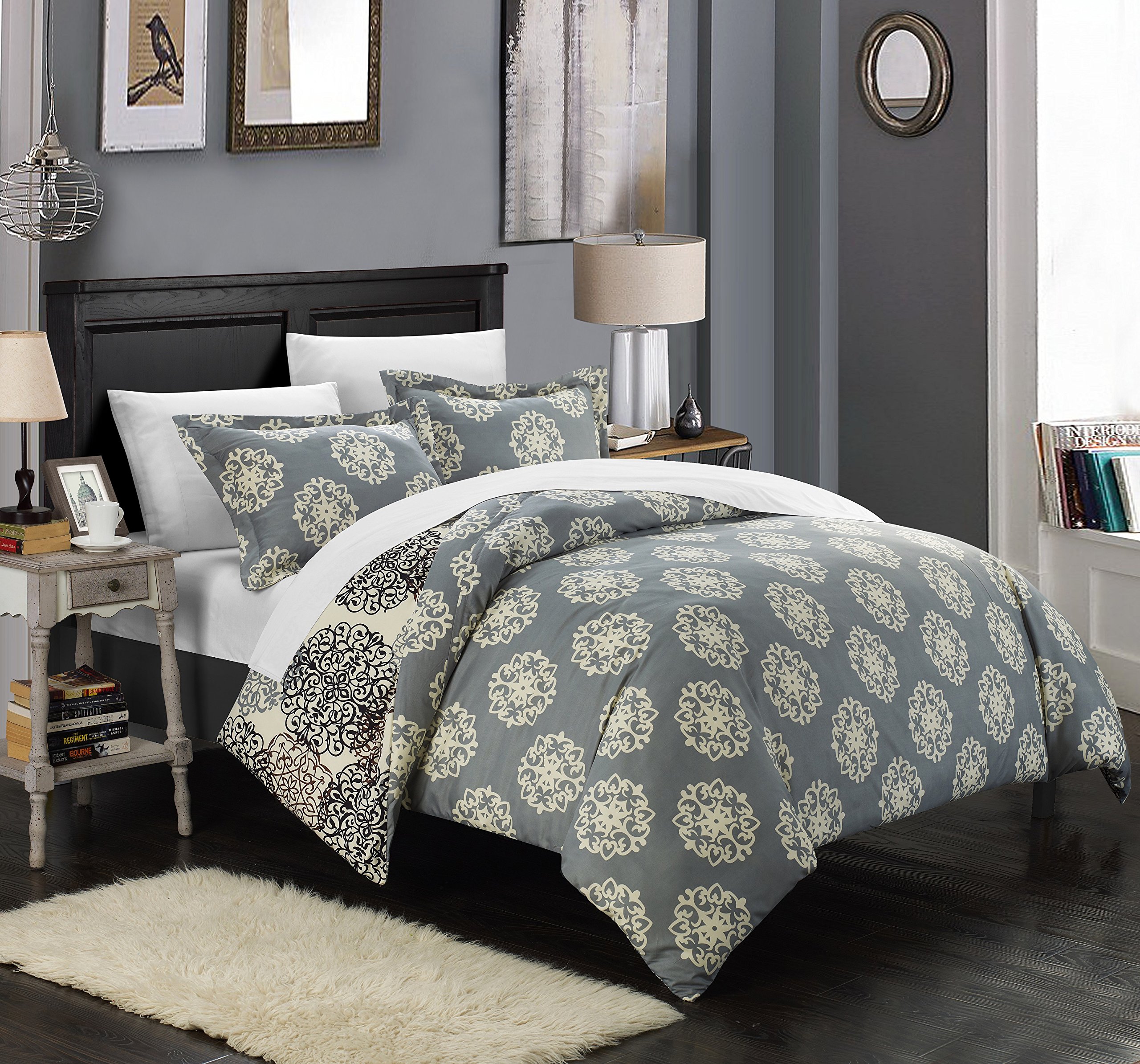 Chic Home 2 Piece Jerome Boho Inspired Reversible Print Duvet Set, Twin, Beige