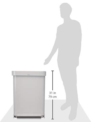 simplehuman 55 Liter Rectangular Kitchen Step Soft-Close Lid, White Stainless Steel Trash can