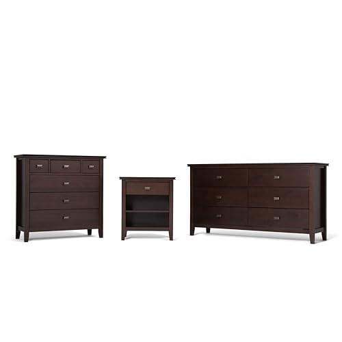 SIMPLIHOME Artisan 24 inches Wide Night Stand, Bedside table, Russet Brown SOLID WOOD, Rectangle, with Storage, 1 Drawer and 2 Shelves, For the Bedroom, Contemporary Modern