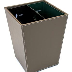 Hospitality Source Leatherette Recycle Waste Bin with Dual Liners for Home or Office. 14.5 Quart Capacity. (Brown)