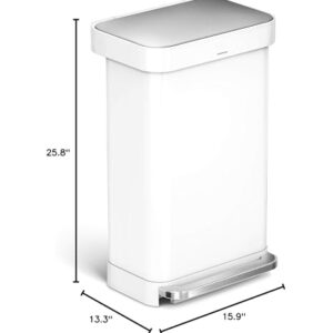 simplehuman Kitchen Trash Can with Lid, Touchless Waste Bin, Large 45 Liter, Rectangular, White Stainless Steel