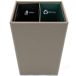 Hospitality Source Leatherette Recycle Waste Bin with Dual Liners for Home or Office. 14.5 Quart Capacity. (Brown)