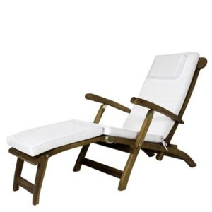 All Things Cedar TF53 Teak Steamer Chair | Foldable Outdoor Chaise Lounge Chair | Durable Patio Furniture | 5 Reclining Options | Easy Storage | No Cushions (24x70x37)