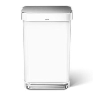 simplehuman Kitchen Trash Can with Lid, Touchless Waste Bin, Large 45 Liter, Rectangular, White Stainless Steel