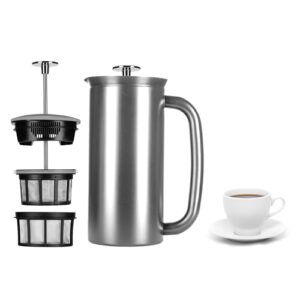 espro - p7 french press - double walled stainless steel insulated coffee and tea maker with micro-filter - keep drinks hotter for longer, perfect for home (brushed stainless steel, 18 oz)