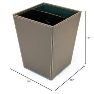 Hospitality Source Leatherette Recycle Waste Bin with Dual Liners for Home or Office. 14.5 Quart Capacity. (Brown)