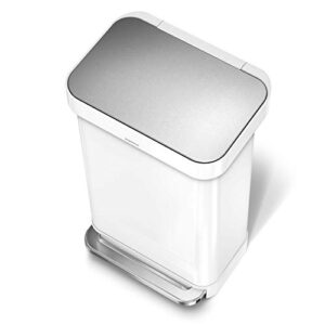 simplehuman Kitchen Trash Can with Lid, Touchless Waste Bin, Large 45 Liter, Rectangular, White Stainless Steel