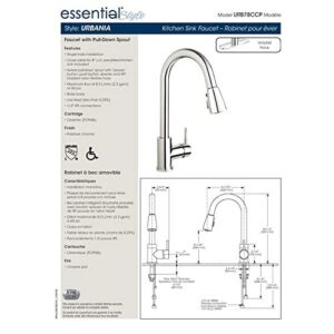 Plumb Pak URB78CCP Single Handle Pull Down Kitchen Faucet with Dual Spray Pattern and Pause Button, Polished Chrome