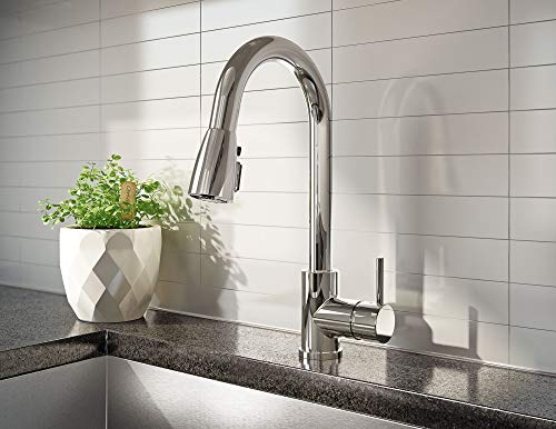 Plumb Pak URB78CCP Single Handle Pull Down Kitchen Faucet with Dual Spray Pattern and Pause Button, Polished Chrome