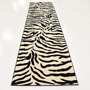 Unique Loom Wildlife Collection Animal Inspired with Zebra Design Area Rug, 2 ft 7 in x 10 ft, Ivory/Black