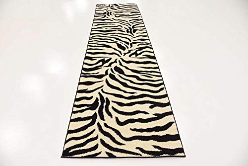 Unique Loom Wildlife Collection Animal Inspired with Zebra Design Area Rug, 2 ft 7 in x 10 ft, Ivory/Black