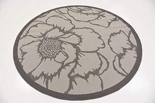 Unique Loom Outdoor Botanical Collection Area Rug - Rose (6' 1" Round, Gray/ Silver)