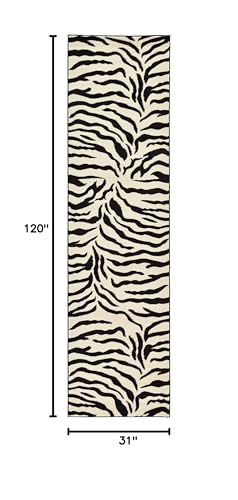 Unique Loom Wildlife Collection Animal Inspired with Zebra Design Area Rug, 2 ft 7 in x 10 ft, Ivory/Black