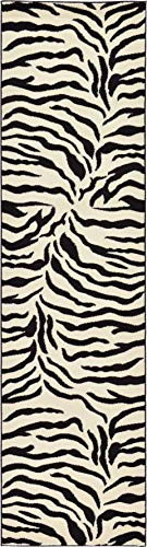 Unique Loom Wildlife Collection Animal Inspired with Zebra Design Area Rug, 2 ft 7 in x 10 ft, Ivory/Black