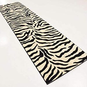 Unique Loom Wildlife Collection Animal Inspired with Zebra Design Area Rug, 2 ft 7 in x 10 ft, Ivory/Black