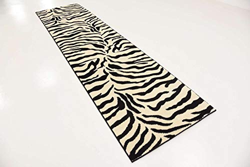 Unique Loom Wildlife Collection Animal Inspired with Zebra Design Area Rug, 2 ft 7 in x 10 ft, Ivory/Black