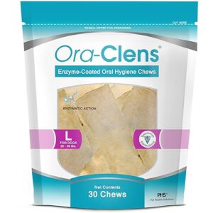 ora-clens oral hygiene chews for large dogs-enzymatic dental treats for daily oral care, cleans teeth and freshens breath, reduces plaque, bacteria and tartar build up without brushing-30 chews