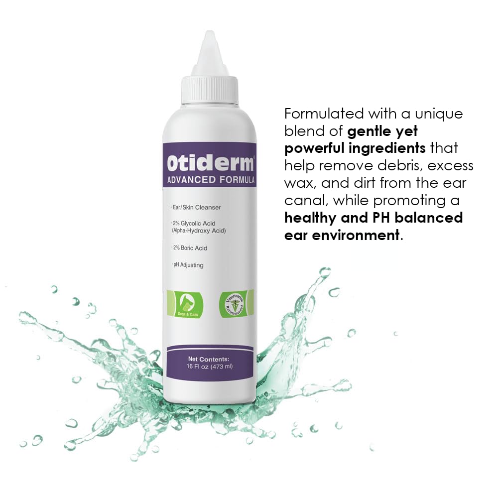 Otiderm Advanced Formula for Dogs and Cats - Deodorize and Gently Clean - Anti-Irritant Formula with Neutral pH and Aloe Vera - Healthy Ears - 16 fl oz