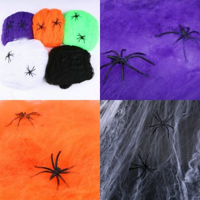 Cinlan 5pcs Halloween Haunted House Bar Decoration Supplies Cobweb Spider With A small Spider Colored Cotton