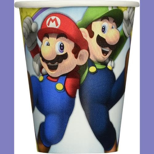 Amscan Vibrant Multicolored Super Mario Brothers Paper Cups - 9 oz (Pack of 8) - Kid-Friendly & Eco-Friendly, Featuring Everyone's Favorite Characters