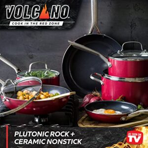 Red Volcano Textured Ceramic Nonstick, 12 Piece Cookware Pots and Pans Set with Stainless Steel Handles, PFAS PFOA & PTFE Free, Dishwasher Safe, Oven & Broiler Safe to 600 Degrees, Red