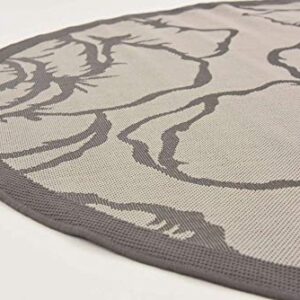 Unique Loom Outdoor Botanical Collection Area Rug - Rose (6' 1" Round, Gray/ Silver)