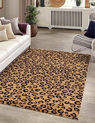 Unique Loom Wildlife Collection Area Rug - Leopard (5' 3" x 8' Rectangle, Light Brown/ Black)