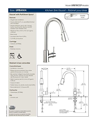 Plumb Pak URB78CCP Single Handle Pull Down Kitchen Faucet with Dual Spray Pattern and Pause Button, Polished Chrome