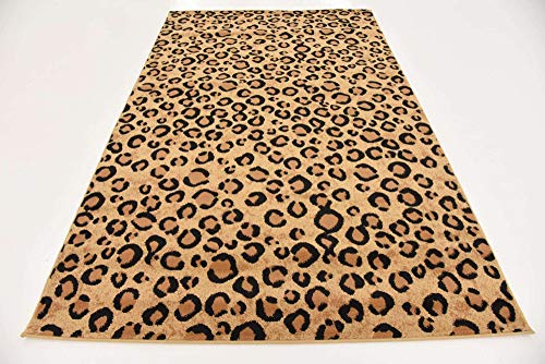 Unique Loom Wildlife Collection Area Rug - Leopard (5' 3" x 8' Rectangle, Light Brown/ Black)