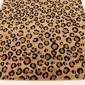 Unique Loom Wildlife Collection Area Rug - Leopard (5' 3" x 8' Rectangle, Light Brown/ Black)