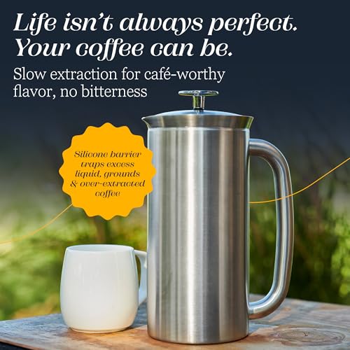 ESPRO - P7 French Press - Double Walled Stainless Steel Insulated Coffee and Tea Maker with Micro-Filter - Keep Drinks Hotter for Longer, Perfect for Home (Brushed Stainless Steel, 18 Oz)