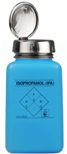 menda 35299 high-density polyethylene/hdpe/steel/ldpe/low-density polyethylene dispensing bottle, one-touch liquid dispenser pump, printed "ipa", 6 oz., 16 fl. oz. capacity, blue