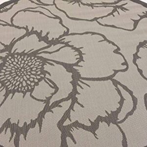 Unique Loom Outdoor Botanical Collection Area Rug - Rose (6' 1" Round, Gray/ Silver)