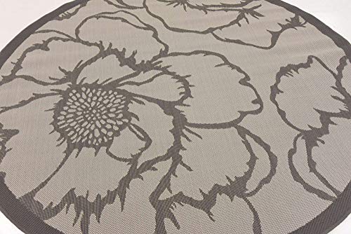 Unique Loom Outdoor Botanical Collection Area Rug - Rose (6' 1" Round, Gray/ Silver)