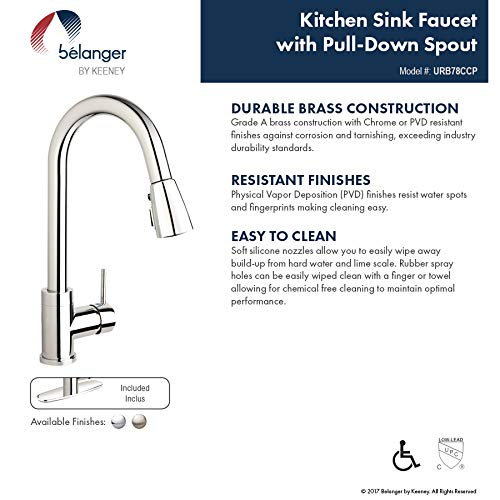 Plumb Pak URB78CCP Single Handle Pull Down Kitchen Faucet with Dual Spray Pattern and Pause Button, Polished Chrome