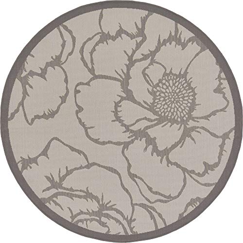 Unique Loom Outdoor Botanical Collection Area Rug - Rose (6' 1" Round, Gray/ Silver)