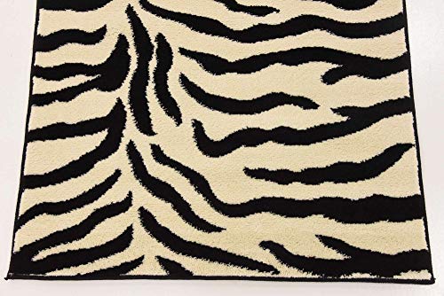 Unique Loom Wildlife Collection Animal Inspired with Zebra Design Area Rug, 2 ft 7 in x 10 ft, Ivory/Black