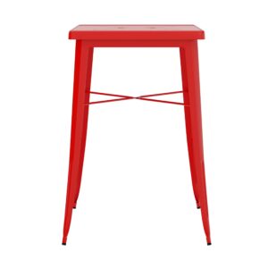 Flash Furniture Aaron Commercial Grade 23.75" Square Red Metal Indoor-Outdoor Bar Height Table