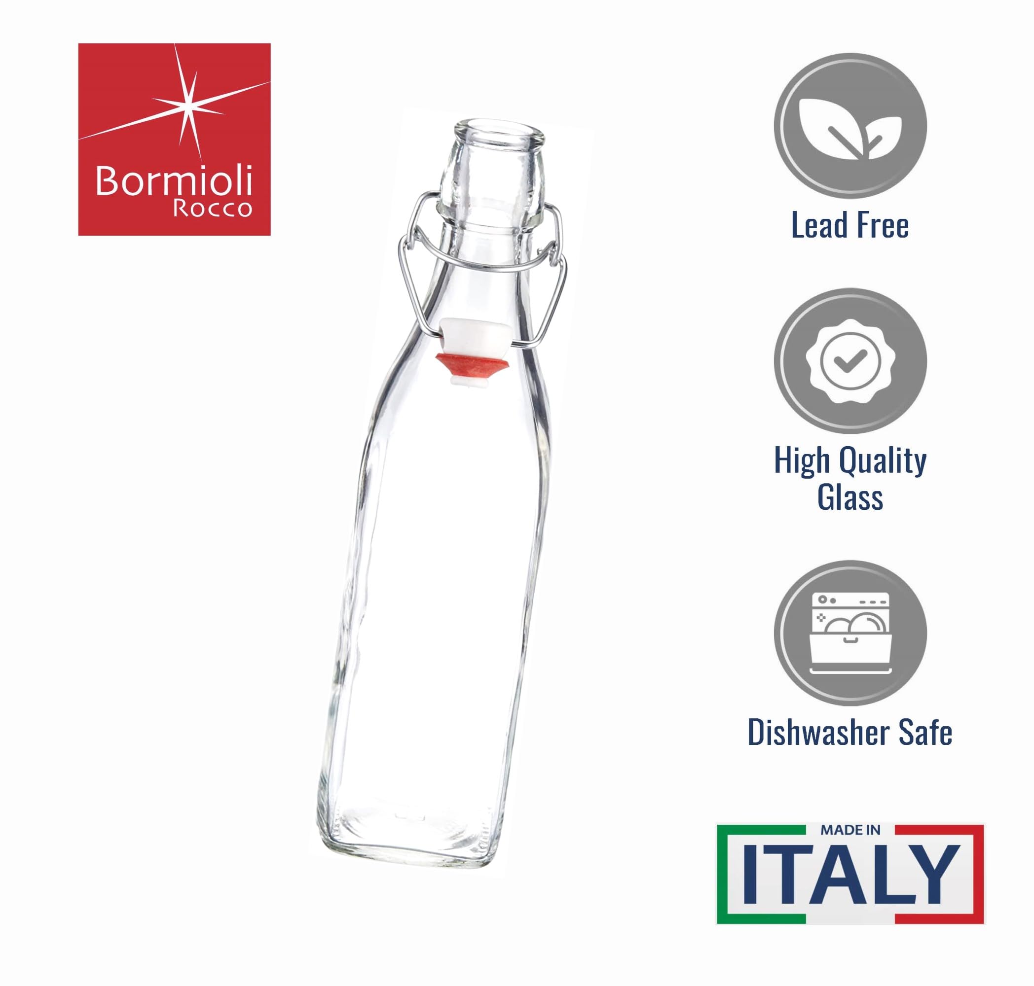 Bormioli Rocco Glass Swing Top Bottle, Set of 4, With Hermetic Lid, Dishwasher Safe, Made In Italy. (17 Ounce)