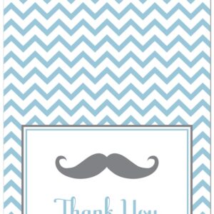 MyExpression.com 50 Cnt Mustache Blue Chevrons Baby Shower Thank You Cards