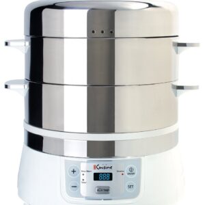 Euro Cuisine FS2500 Electric Food Steamer, Versatile Vegetable Steamer & Steam Cooker Ideal for Fish, Veggie, Meat, Stainless Steel 1200 Watts