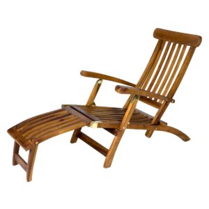 all things cedar tf53 teak steamer chair | foldable outdoor chaise lounge chair | durable patio furniture | 5 reclining options | easy storage | no cushions (24x70x37)