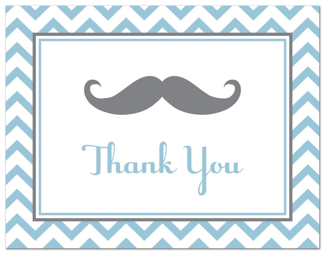 MyExpression.com 50 Cnt Mustache Blue Chevrons Baby Shower Thank You Cards