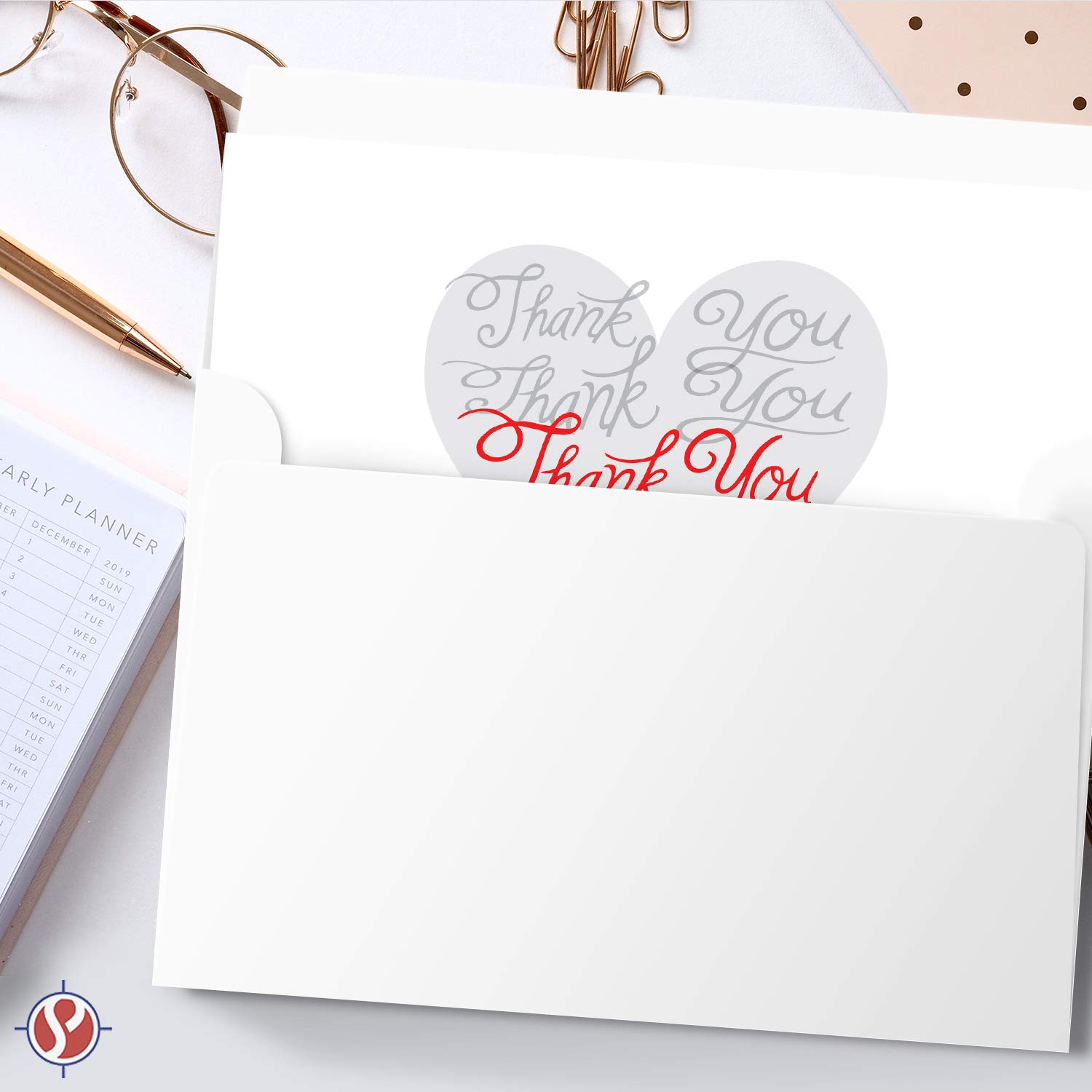 Thank You Greeting Cards & Envelopes, Beautiful & Romantic Love Hearts Greetings for Husband, Wife, Boyfriend or Girlfriend | 80lb Cover – Pre-scored | 5" x 7" (A7 Size) | 25 Cards & 25 Envelopes