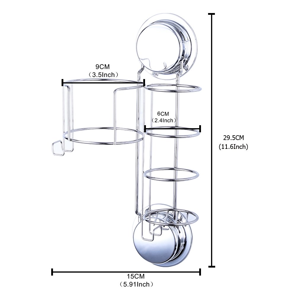 Ecoart Hair Dryer and Straightener Holder with Hooks, Suction Cups or Screws for Wall Mount, Stainless Steel