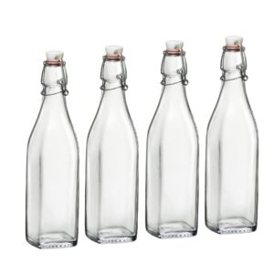 bormioli rocco glass swing top bottle, set of 4, with hermetic lid, dishwasher safe, made in italy. (17 ounce)