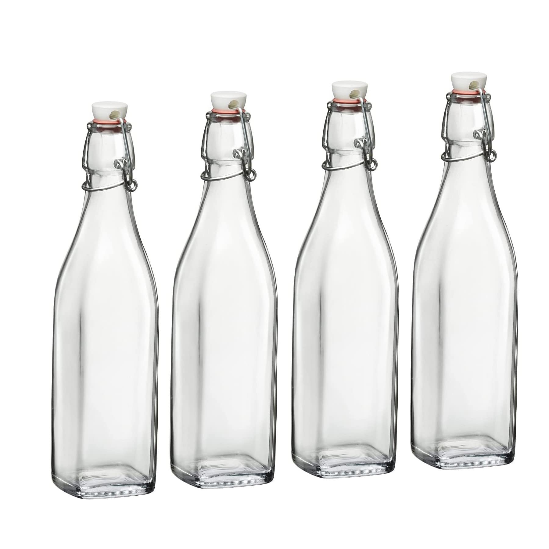 Bormioli Rocco Glass Swing Top Bottle, Set of 4, With Hermetic Lid, Dishwasher Safe, Made In Italy. (17 Ounce)