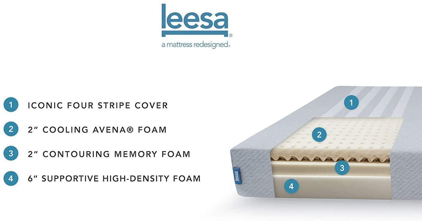 Leesa Original Foam 10" Mattress, Full Size, Cooling Foam and Memory Foam / CertiPUR-US Certified / 100-Night Trial, Grey