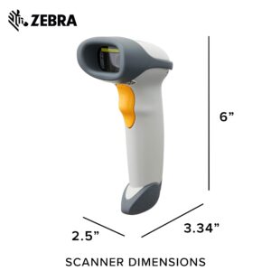 Zebra LS2208 Series Corded Handheld Standard Range Laser Scanner Kit with Gooseneck Stand and Cable Cash Register Featuring White Color Model Number LS2208-SR20001R-NA